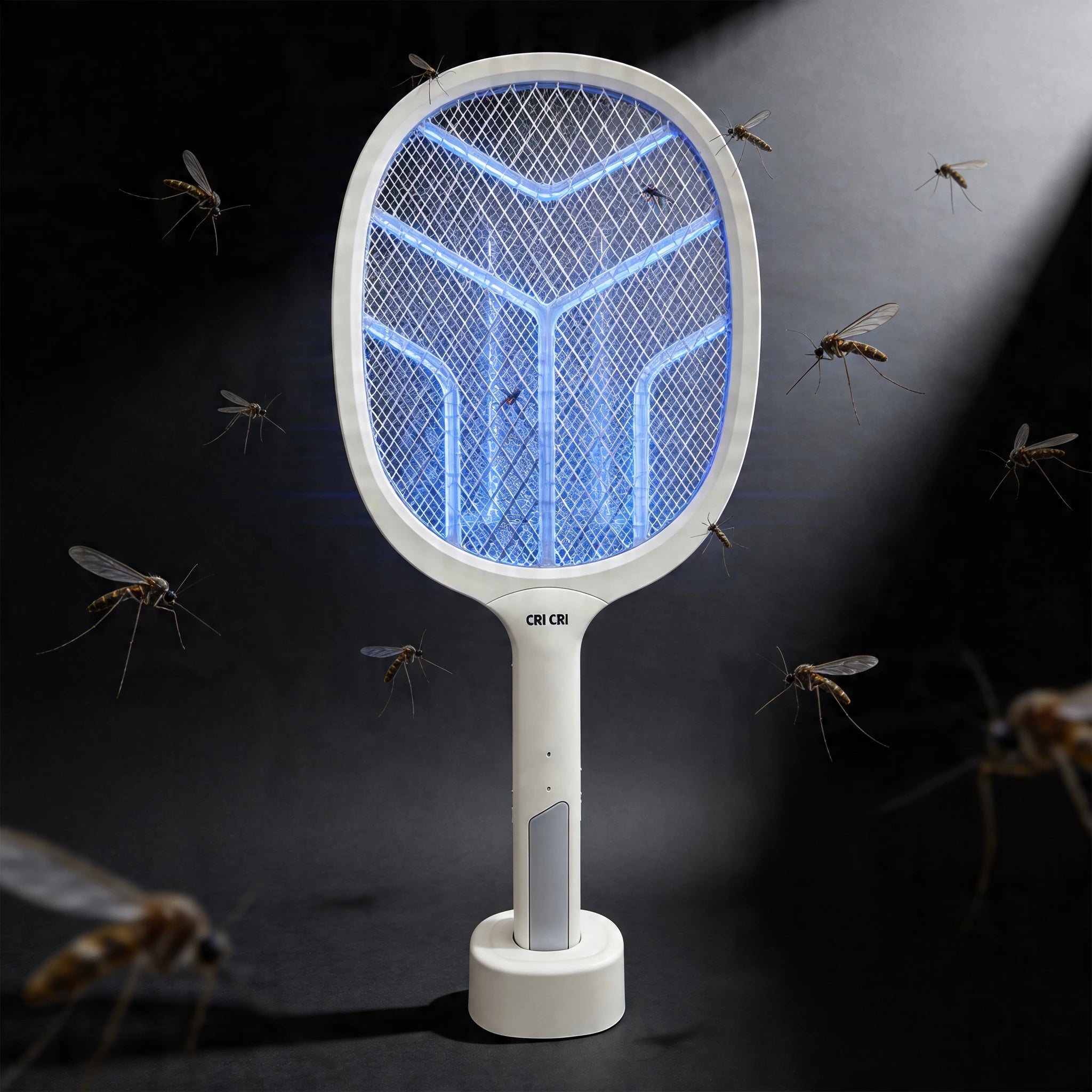 CRI Rechargeable Mosquito Killer Racket – 2-in-1 Electric Insect Zapper with UV Light & Stand Base