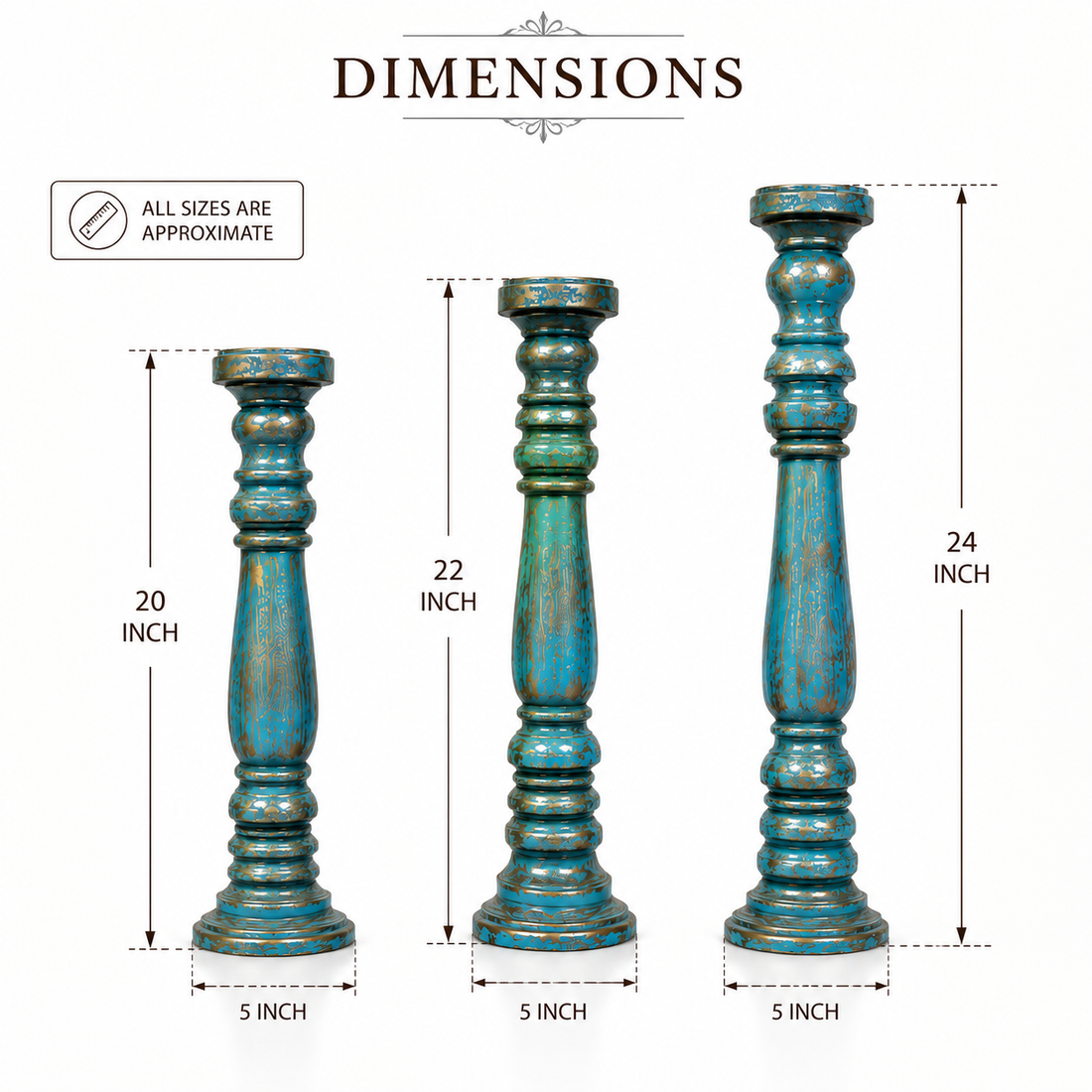 Sheesham Candle Holder Set, Blue & Gold (3)