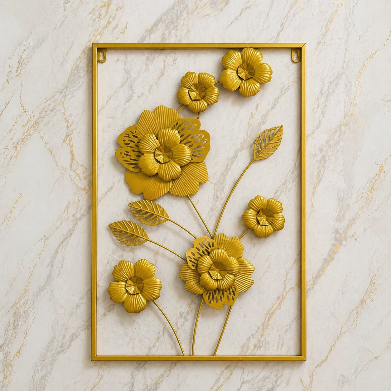 Luxury Gold Metal Floral Wall Art (24x16 Inches) | Premium Iron Wall Hanging Décor for Living Room, Bedroom & Office