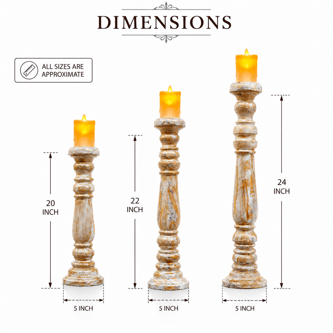 Sheesham Candle Holder Set, Ivory (3)
