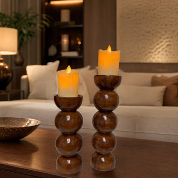 Premium Sheesham Wooden Candle Holder Set (2 Pieces)