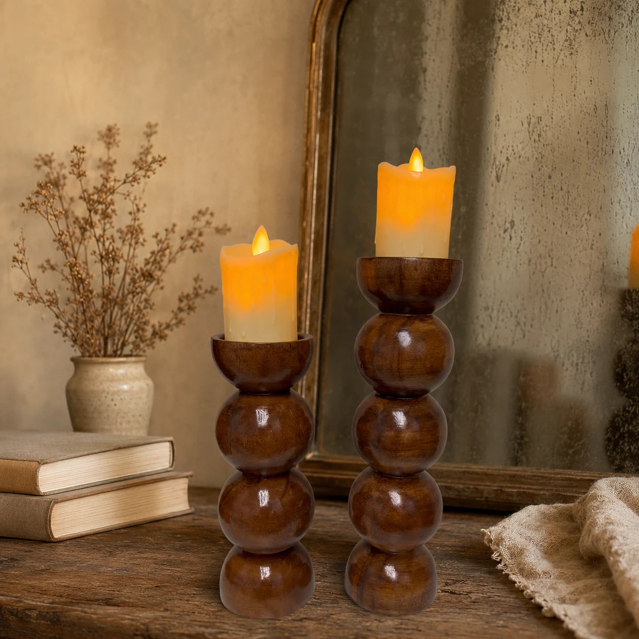 Premium Sheesham Wooden Candle Holder Set (2 Pieces)