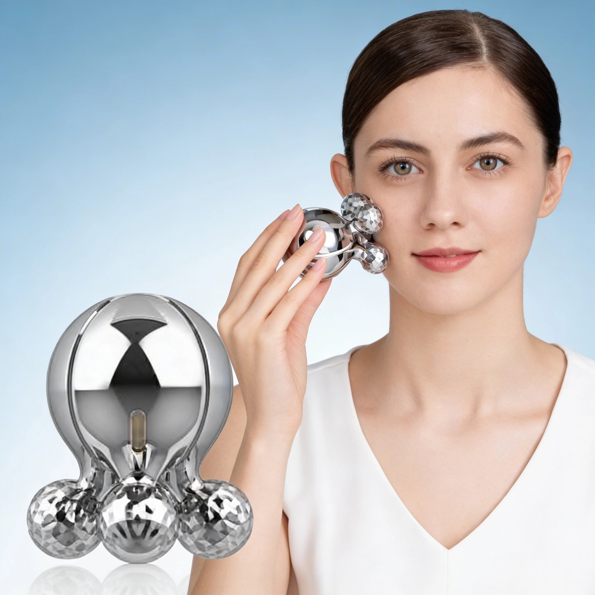 4D Microcurrent Face Roller Massager – V Shape Lifting & Tightening Beauty Device with 360° Rolling Balls