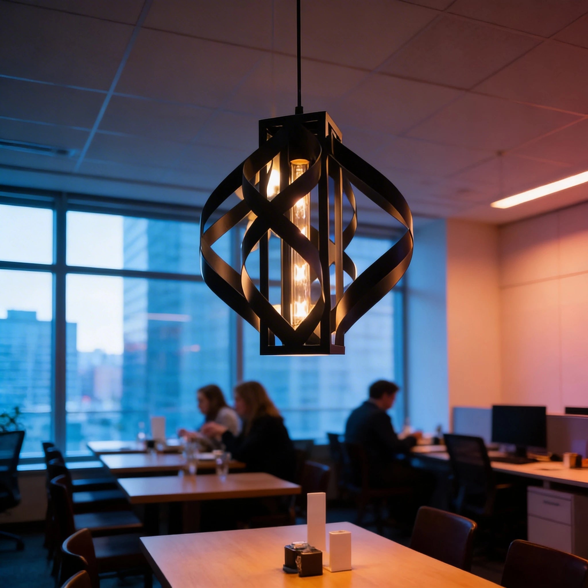Box Follower Hanging Light | Geometric Cage Pendant with Filament Bulb