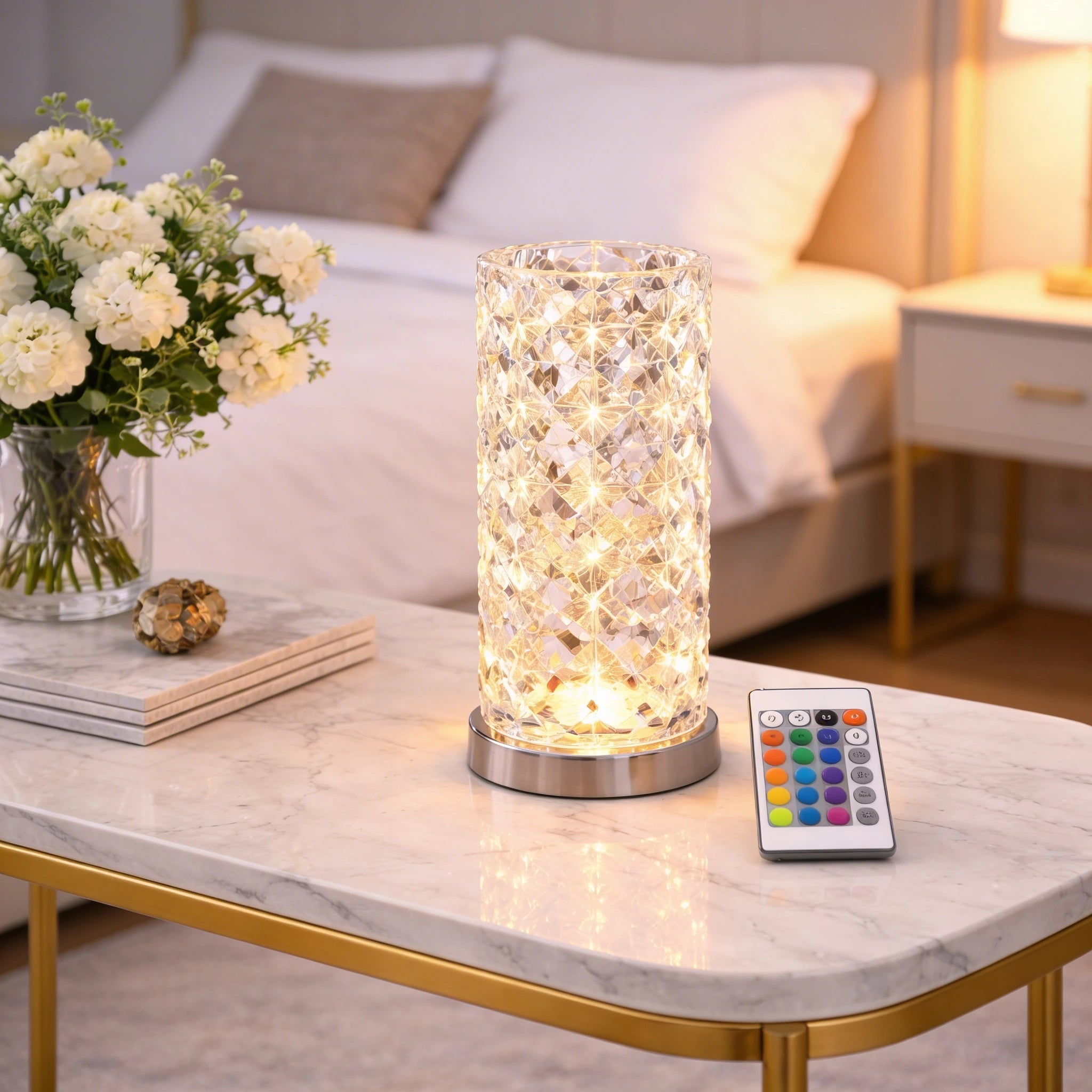 Diamond Crystal Cylinder Table Lamp