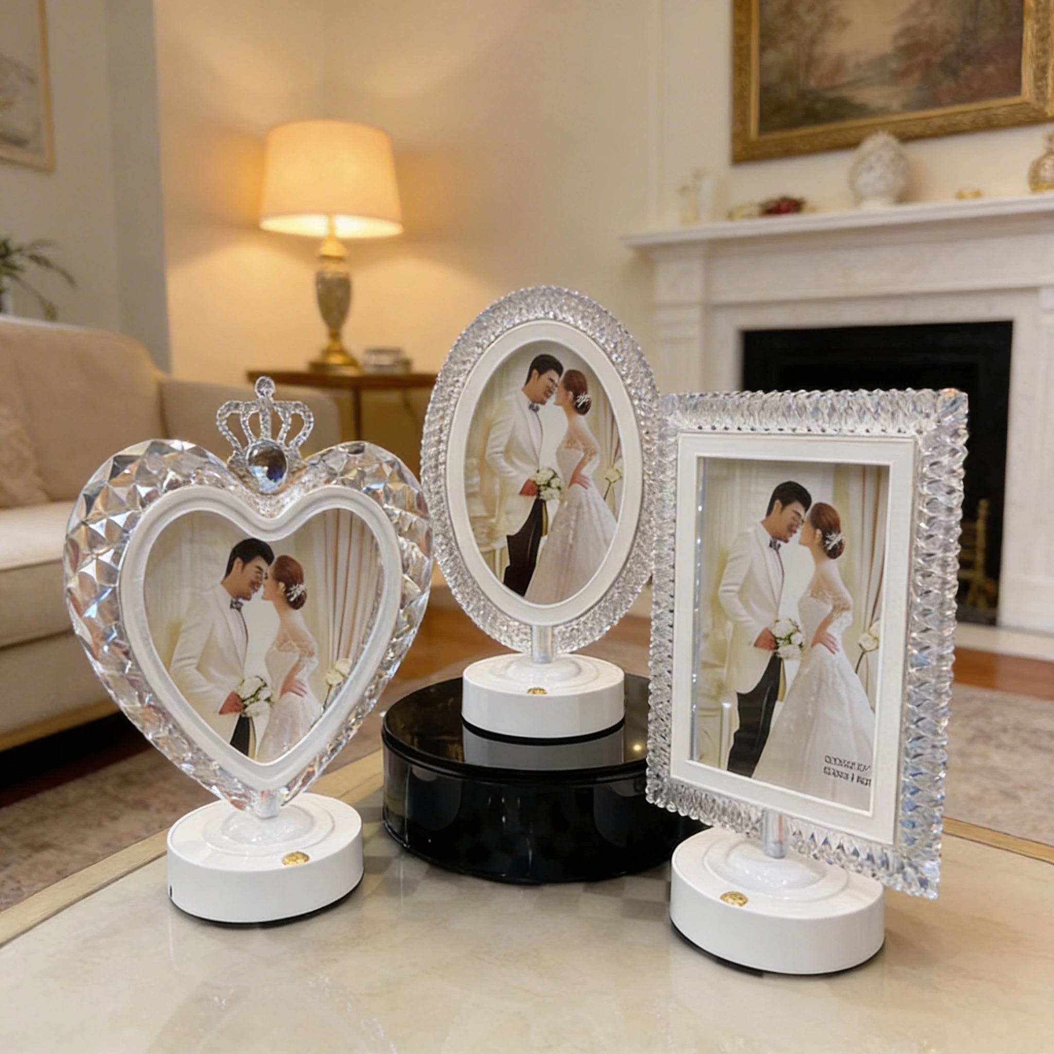 LED Crystal Photo Frame Lamp with Touch Dimming & 3 Light Modes – Romantic Gift Night Light