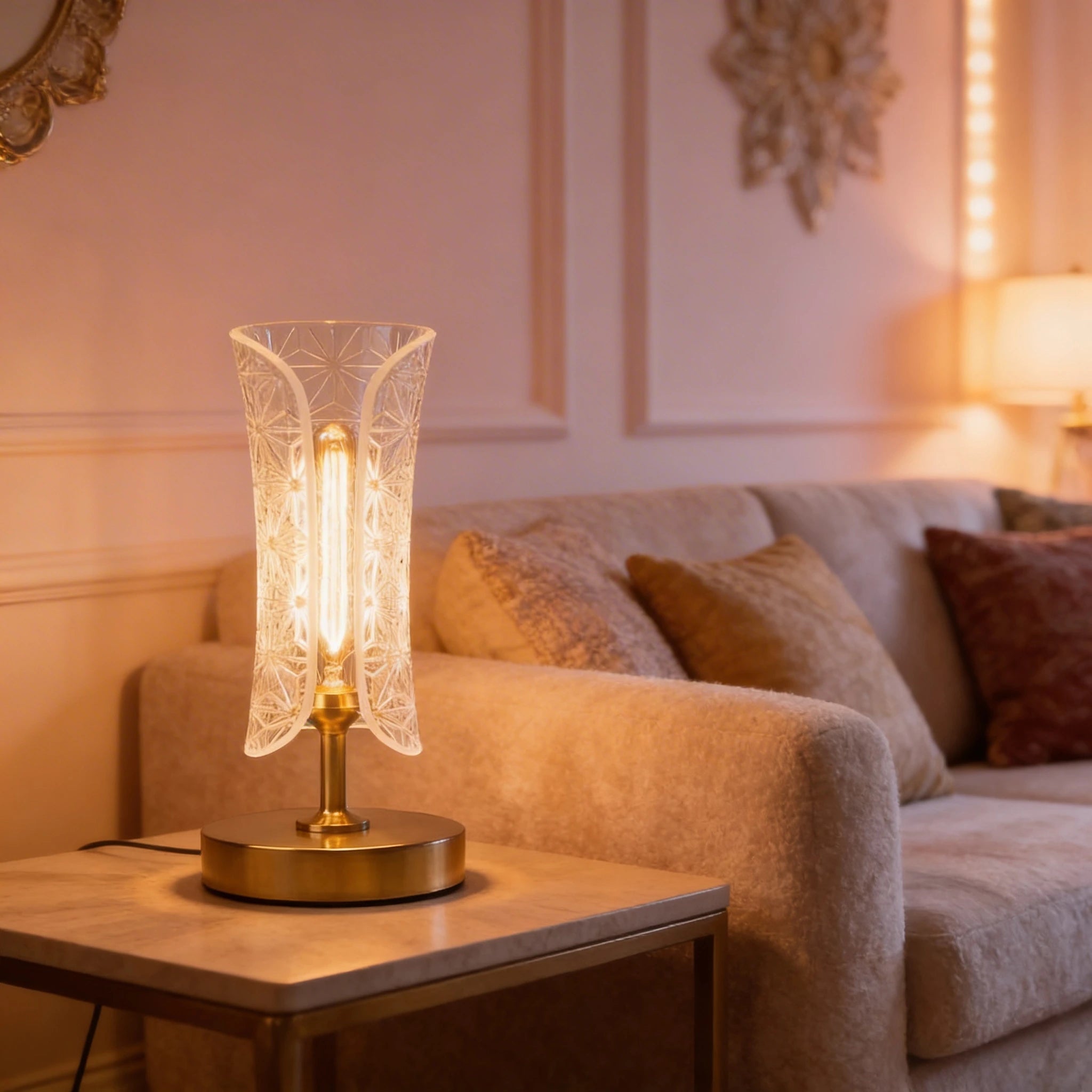 Luxury Cordless Crystal-Glass LED Table Lamp – Touch Control, Warm Ambient Night Light