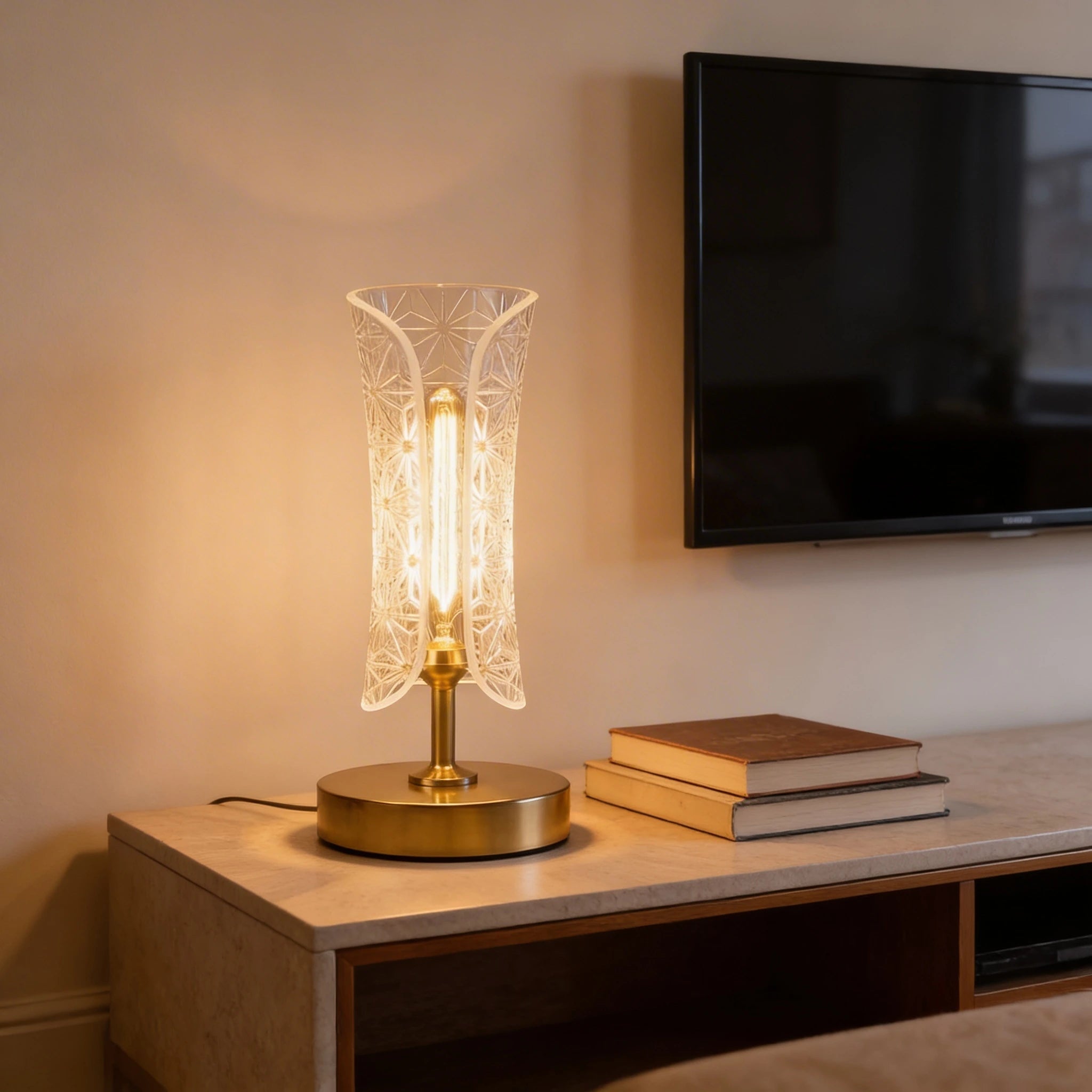 Luxury Cordless Crystal-Glass LED Table Lamp – Touch Control, Warm Ambient Night Light