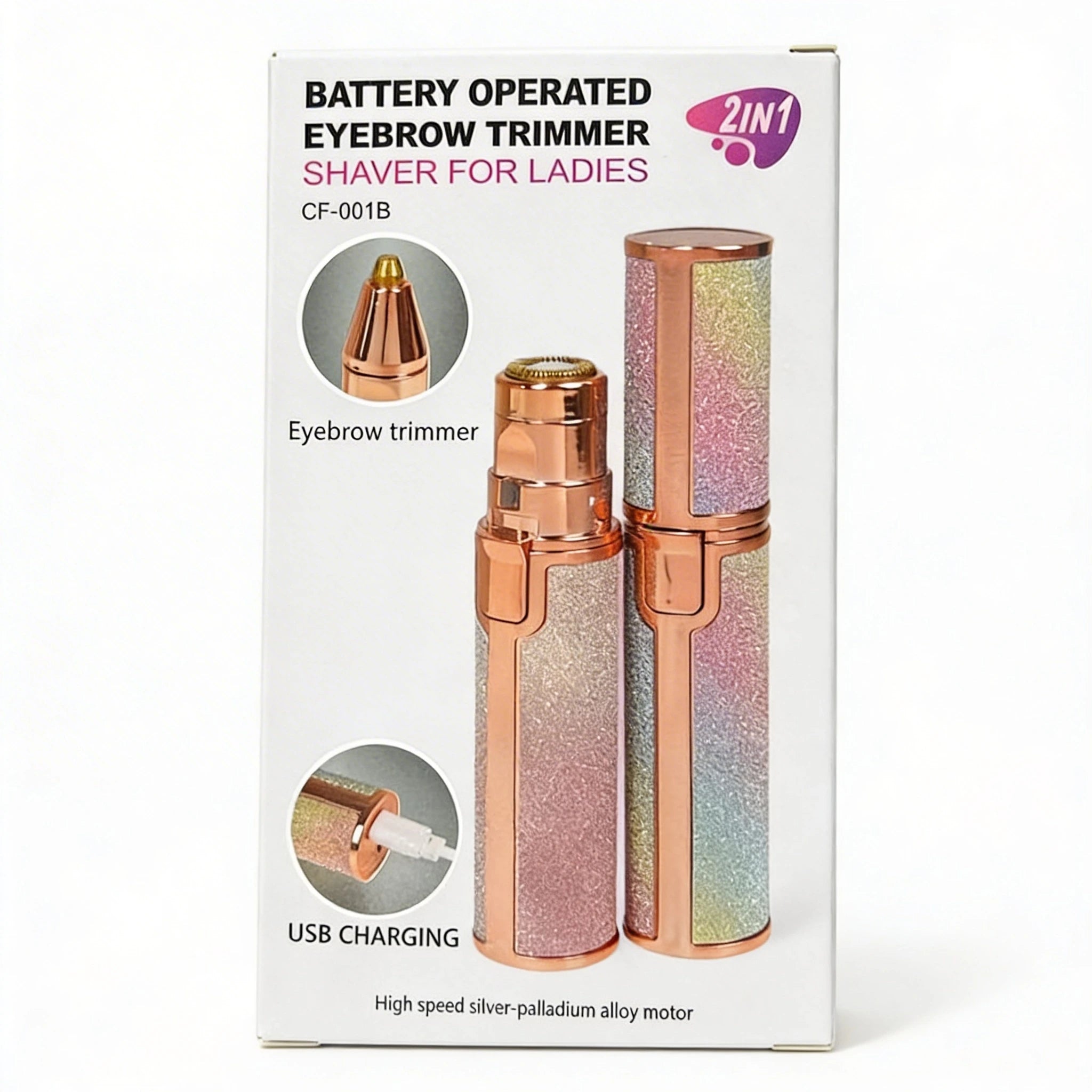 2-in-1 Rechargeable Eyebrow Trimmer & Facial Hair Remover for Women – Painless Electric Shaver with LED Light (USB Charging)