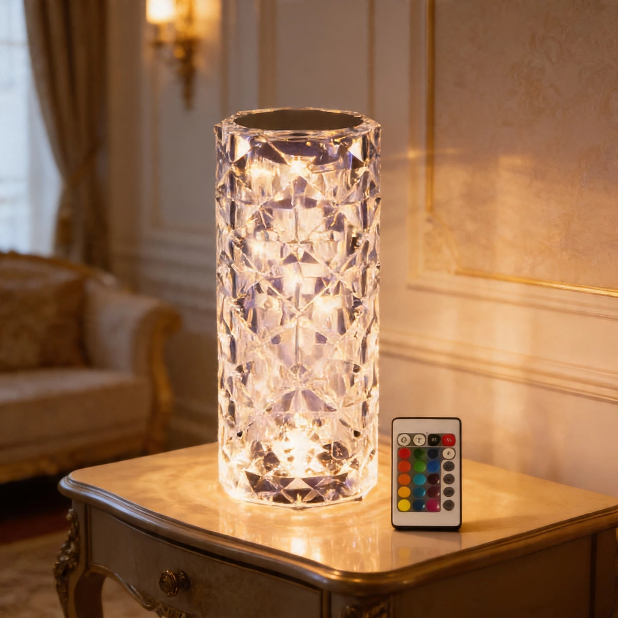 Diamond Crystal Cylinder Table Lamp