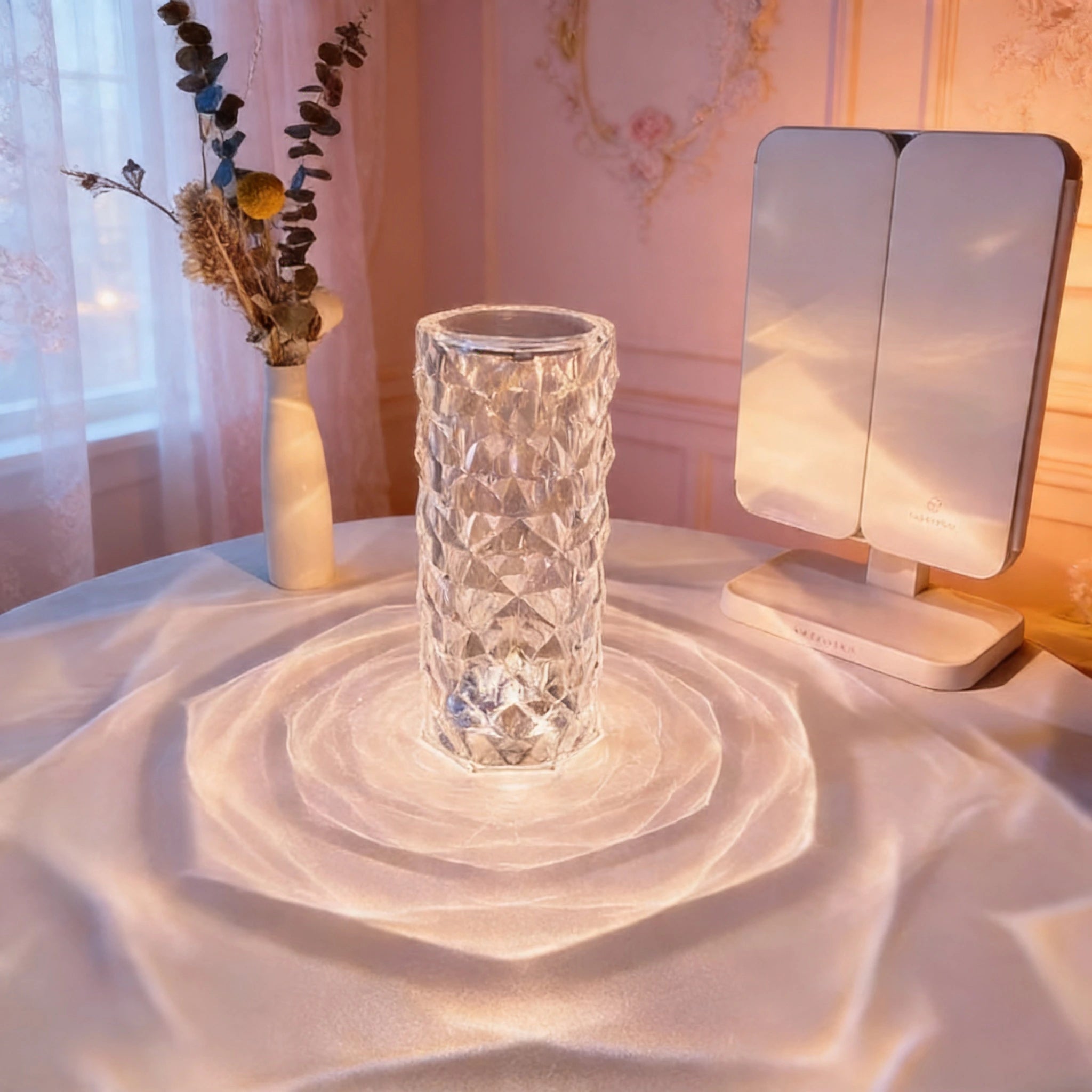 Diamond Crystal Cylinder Table Lamp