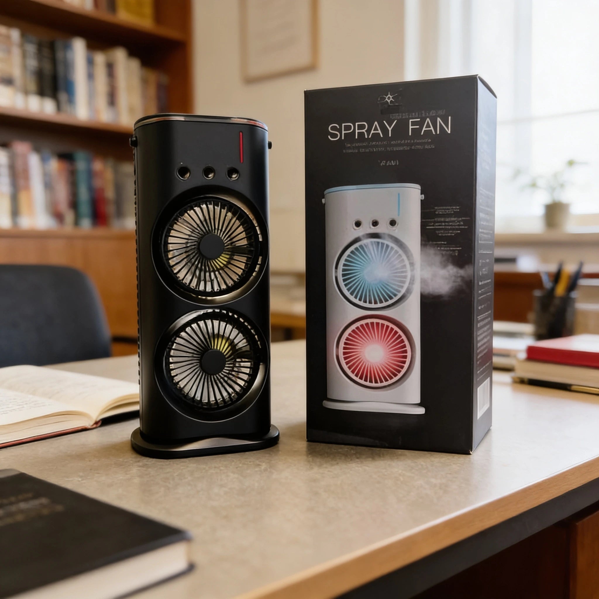 3-in-1 Portable, Rechargeable Air Cooler Fan with Mist Spray & Dual Turbo Cooling