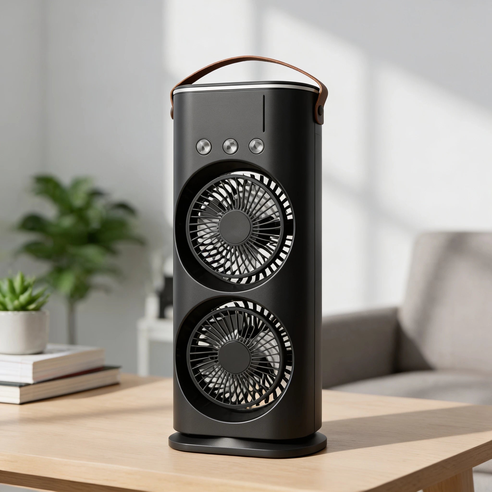 3-in-1 Portable, Rechargeable Air Cooler Fan with Mist Spray & Dual Turbo Cooling