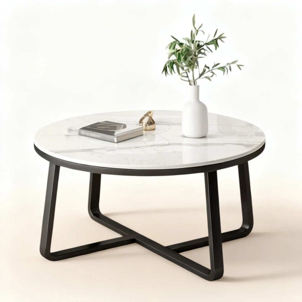 Modern Round Marble Coffee Table – Luxury Metal Frame Center Table for Living Room