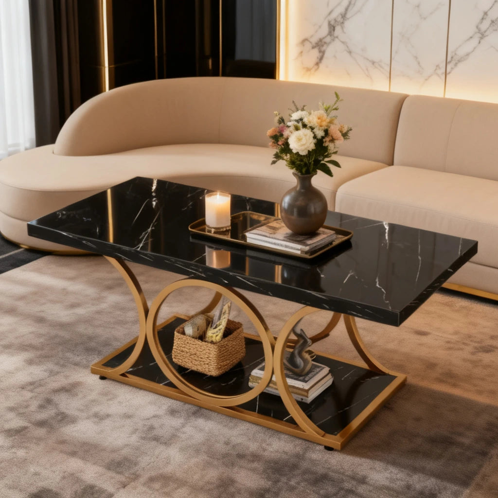 Luxury Ring Style Center Table with Gold Metal Frame