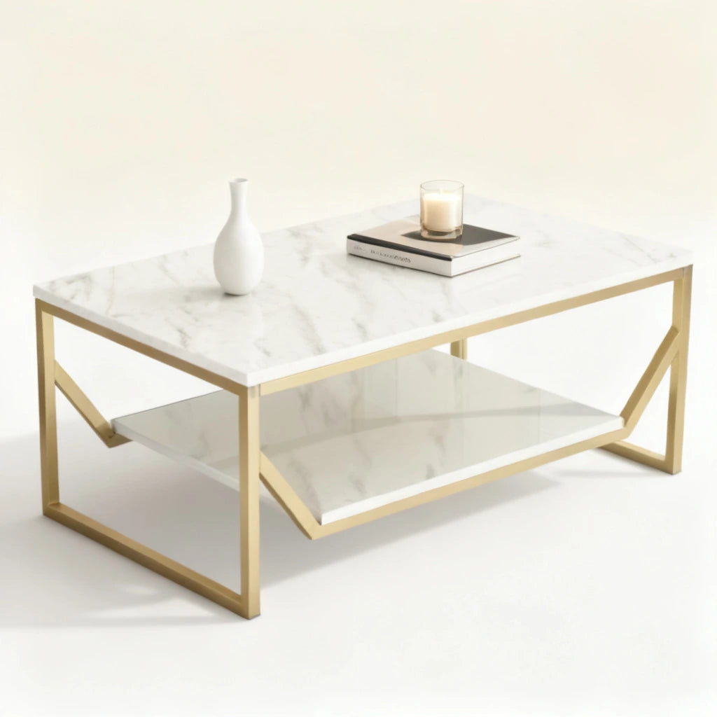 Umi Luxury Marble Center Table – Modern Coffee Table with Gold Metal Frame