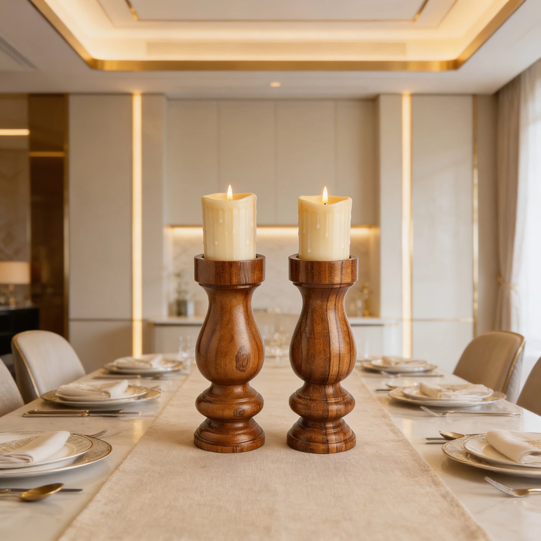 Luxury Handmade Sheesham Wood Candle Holder Set of 2