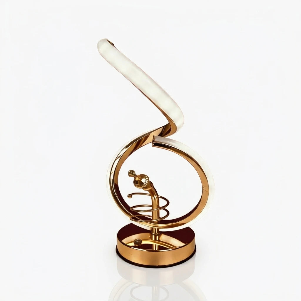 Modern Gold S-Shape Cordless LED Spiral Lamp | Dimmable Touch Bedside Light