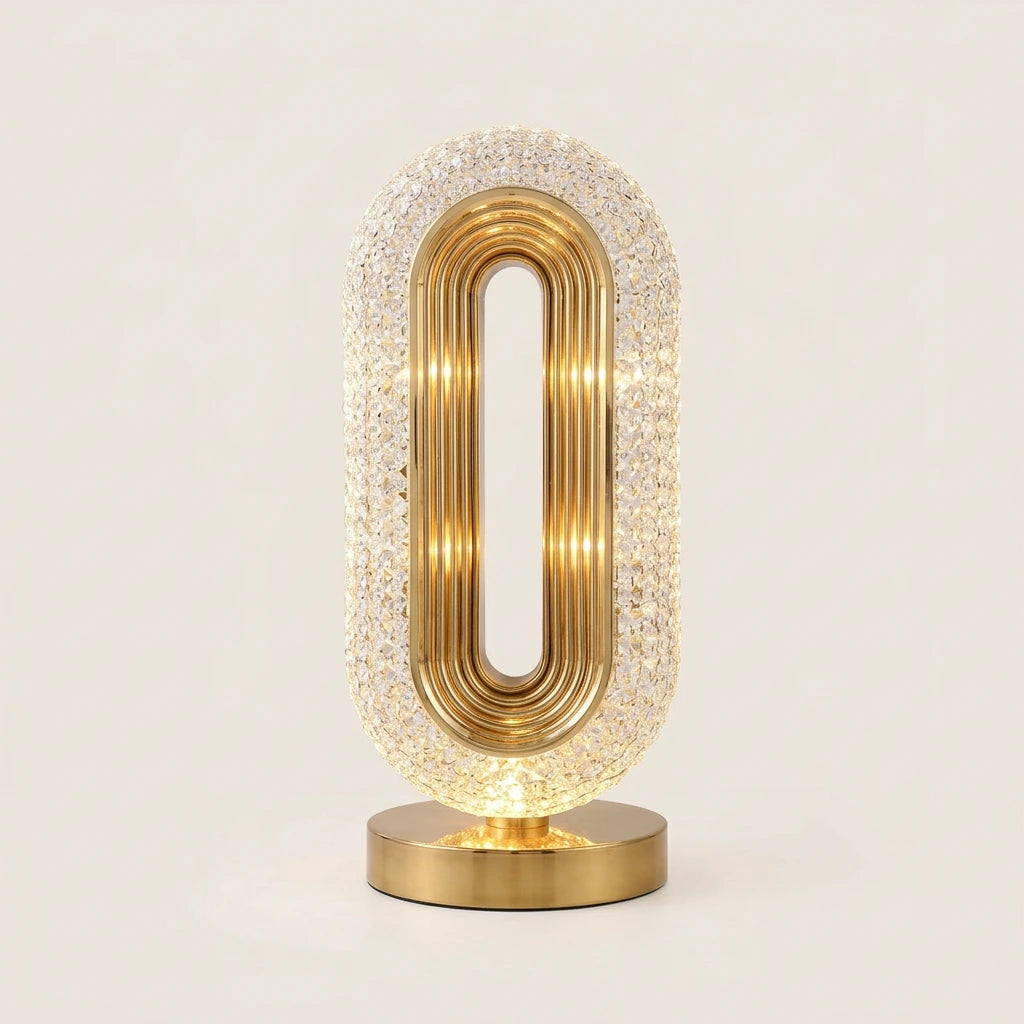 Crystal Oval Table Lamp with Gold Accents