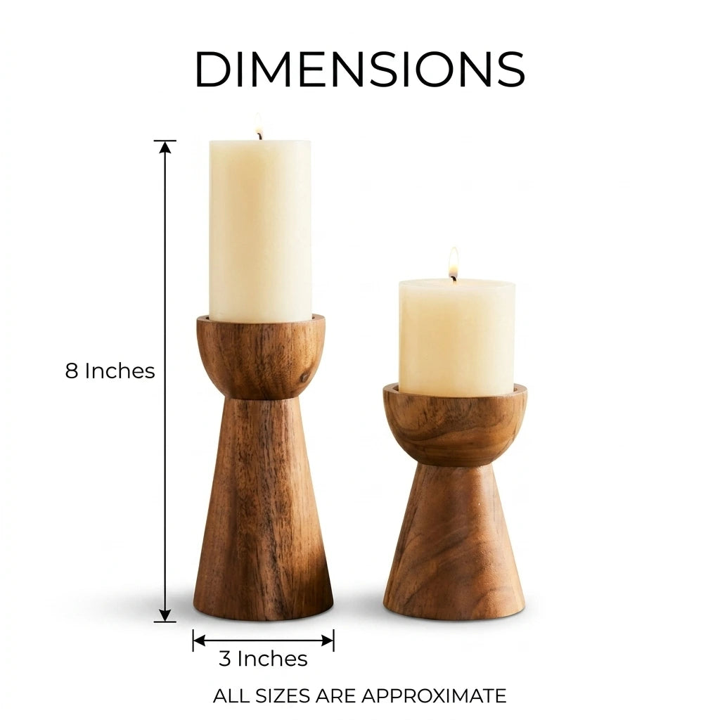Modern Sheesham Wood Candle Holder Set of 2 | Handmade Home Decor
