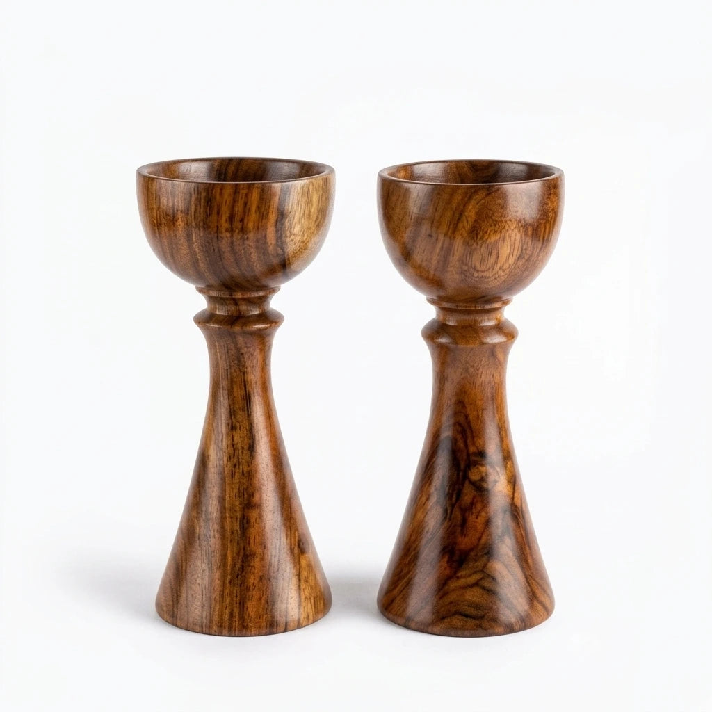 Modern Sheesham Wood Candle Holder Set of 2