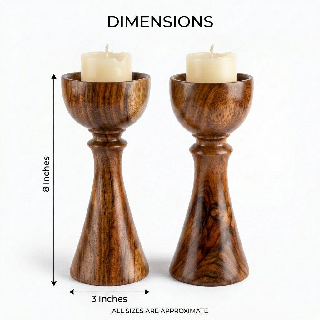 Modern Sheesham Wood Candle Holder Set of 2