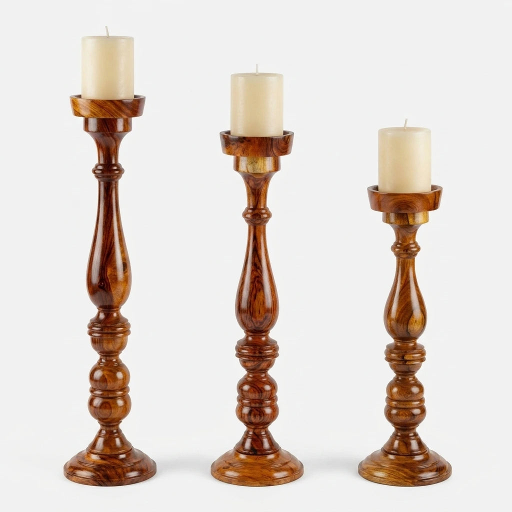 Sheesham Candle Holder Set, Premium (3)