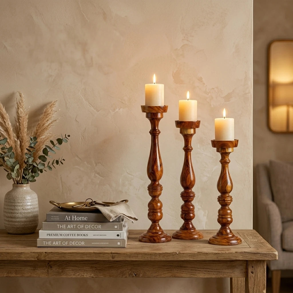 Sheesham Candle Holder Set, Premium (3)