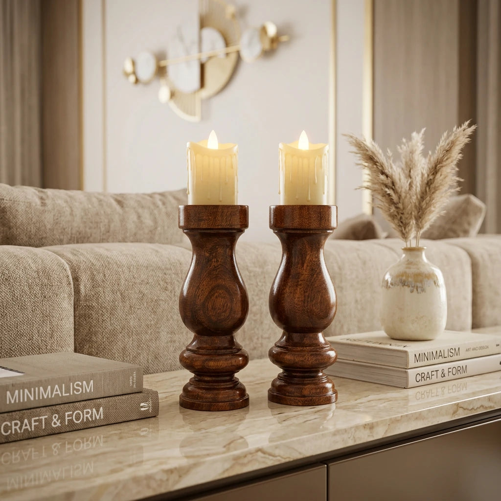 Sheesham Candle Holder Set (2)