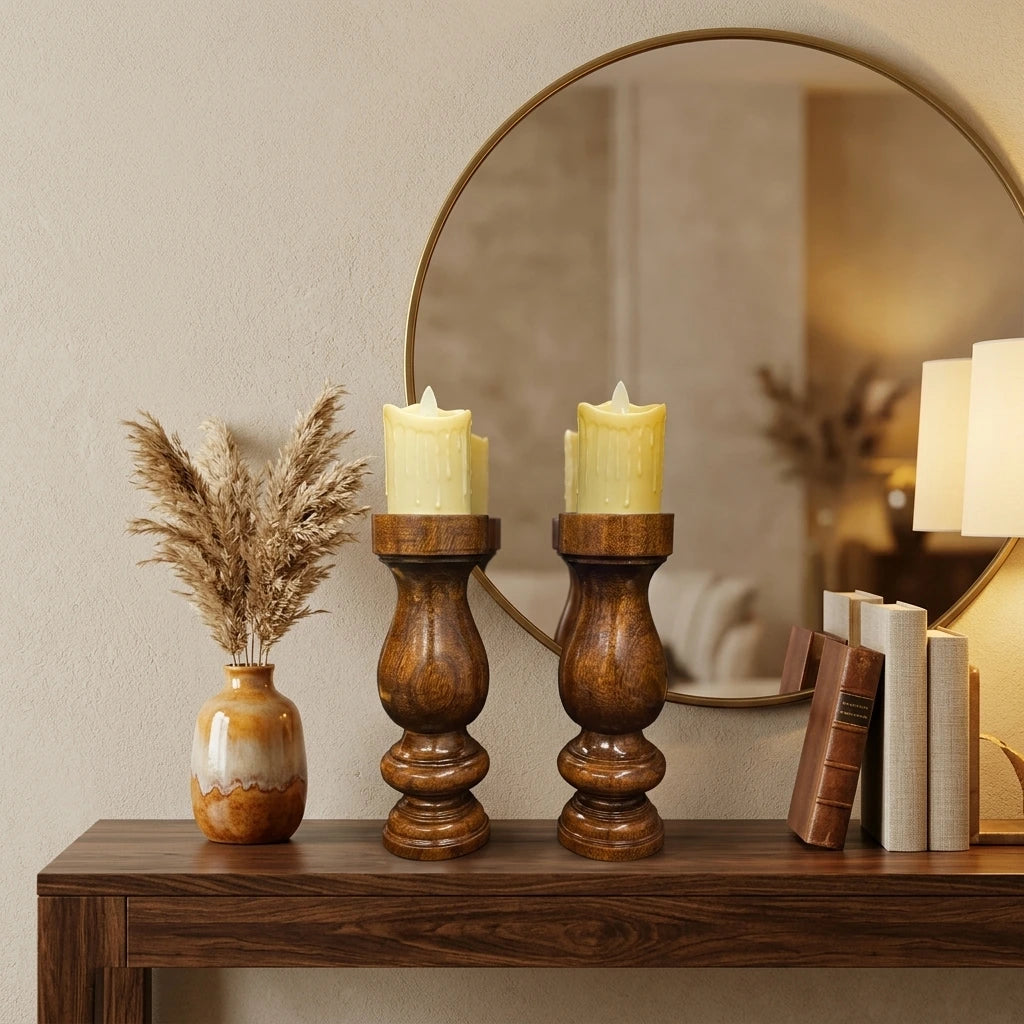 Sheesham Candle Holder Set (2)