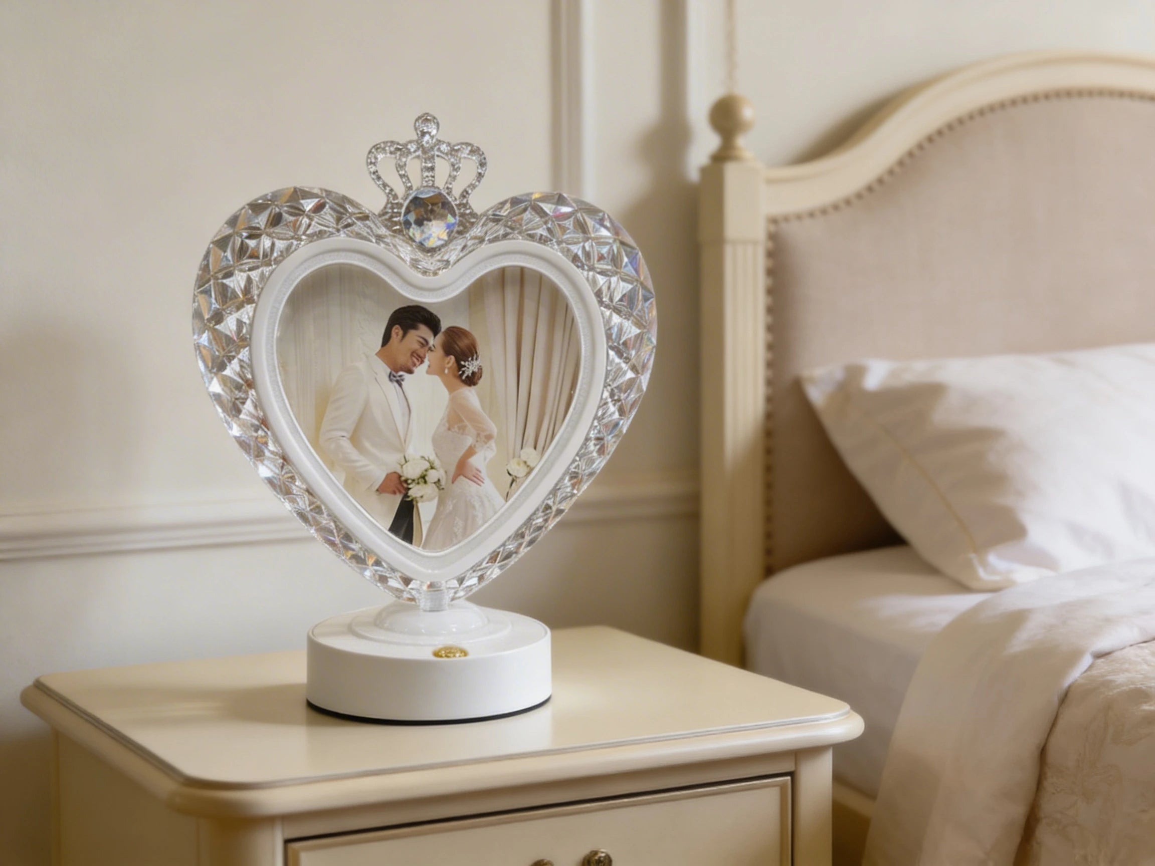 LED Crystal Photo Frame Lamp with Touch Dimming & 3 Light Modes – Romantic Gift Night Light