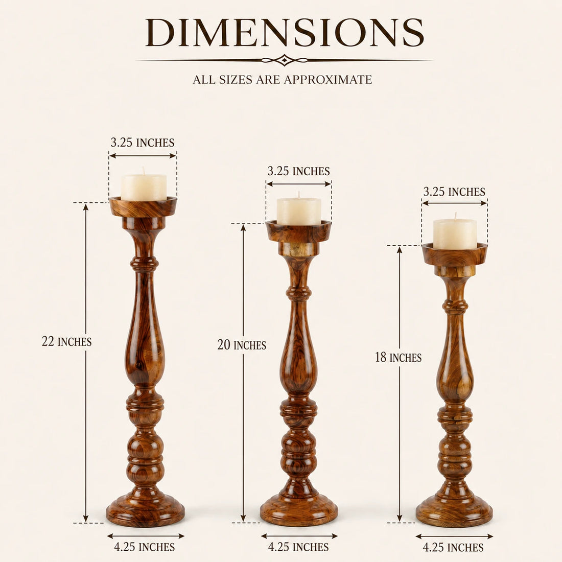 Sheesham Candle Holder Set, Premium (3)
