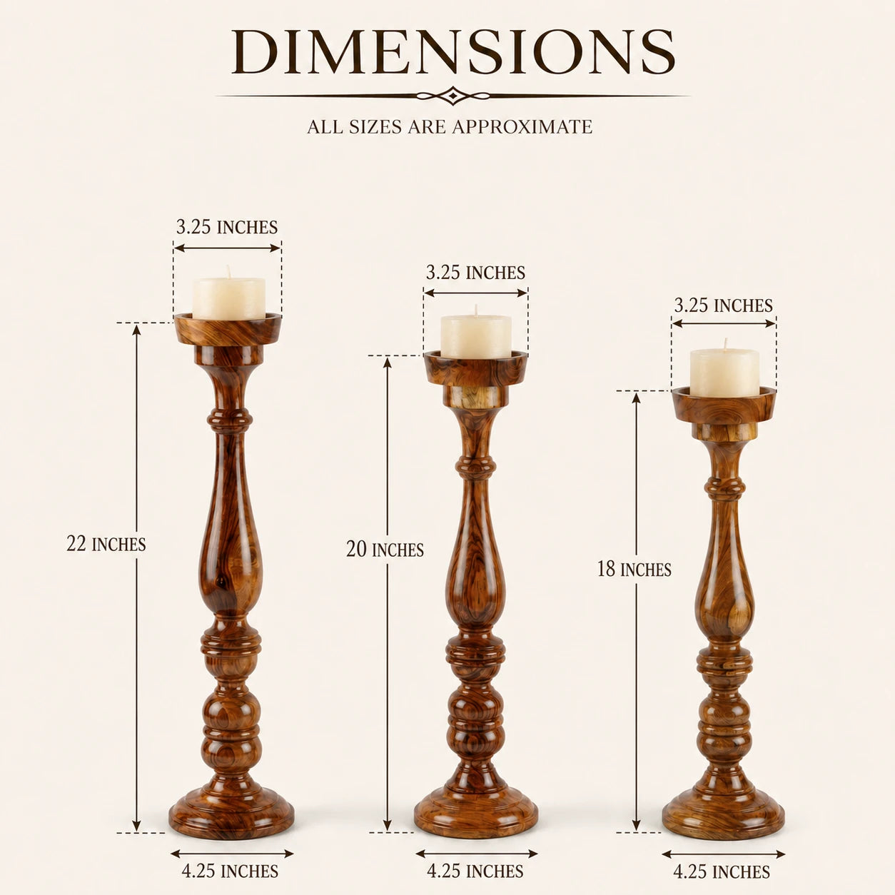 Sheesham Candle Holder Set, Premium (3)