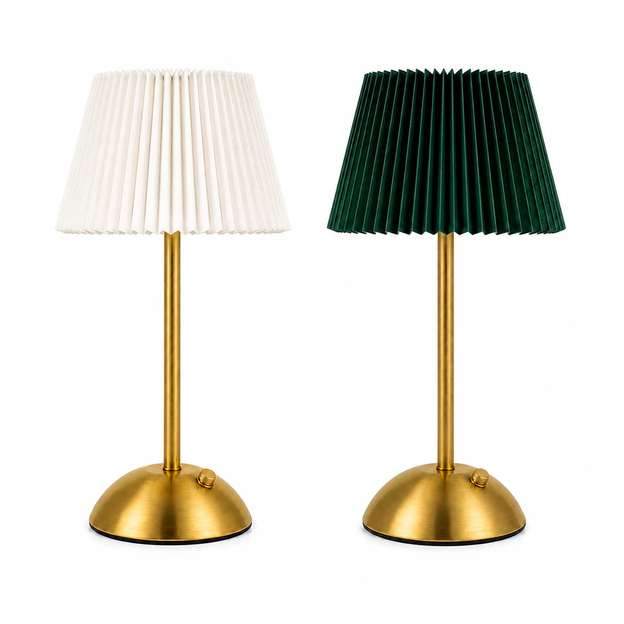 Luxury Pleated Table Lamp – Gold Base with Fabric Shade (White & Green Options)